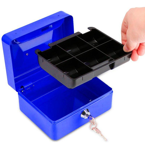 Caja Metálica De Seguridad Con Llave Y Bandeja 15x12x8cm Color Azul