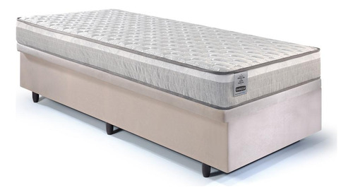 Base Box Baú 88x188 Suede Bege Com Colchão Hanover Inducol