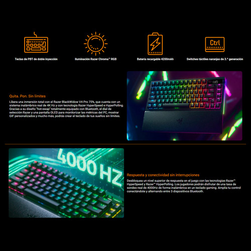 Teclado Gamer Razer Blackwidow V4 Pro 75% Inalámbrico Us