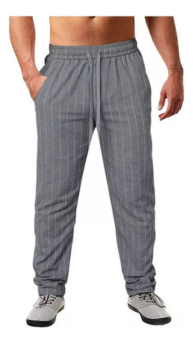 Pantalones Casuales Linoalgodón A Rayas Para Hombre Cordón