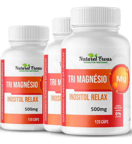 Kit 3 Potes Suplemento Blend Magnesio Com Inusitol 500mg