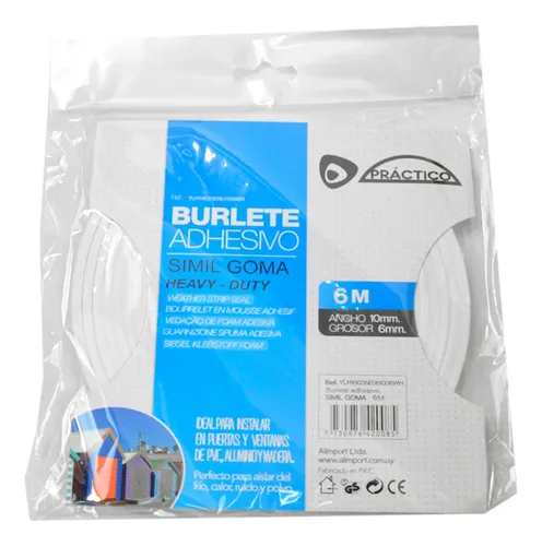 Burlete Autoadhesivo Para Ventanas Puertas Frio Goma 6 Mts Color Blanco Liso