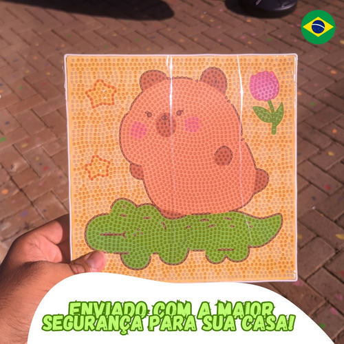 Kit Quadro Pintura Pedrinhas Capivara Diamante 5d Colar