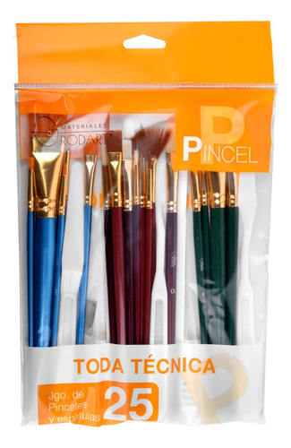 Kit De Pinceles Mixtos Y Espátulas Rodart Toda Técnica 25pz Cerdas Multicolor