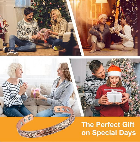 Pulsera De Cobre Con Flores Clásico - Regalo Magnético Ajustable Para Navidad, Pulsera De Cobre Para Hombres Y Mujeres Para Artritis
