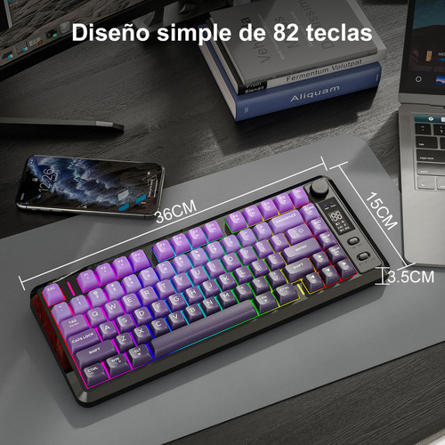 Teclado Free Wolf M75 Rgb Inalámbrico Bluetooth Con Pantalla Violeta