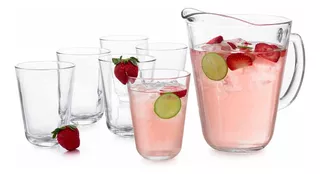 Set 6 Vasos 390 Ml + Jarra Vidrio Calypso Cocina Beber Crisa Color Cristal