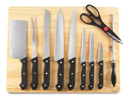 Juego De Cuchillos 10 Piezas Con Tabla De Madera Cocina