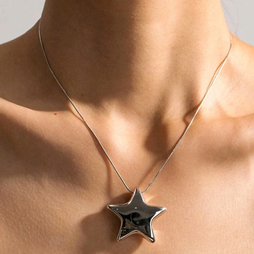 Collar Cadena Estrella Elegante De Moda Baño De Plata 925