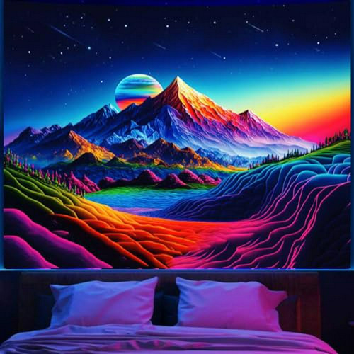 Blacklight Posters Sun Mountain Tapiz Para Dormitorio, Tapic