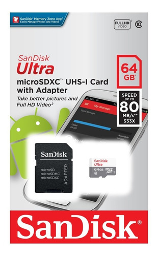 Tarjeta Memoria Sandisk Ultra Microsd 64gb Clase 10 80mb/s - Importadora Fotografica - Distribuidor Mayorista Sandisk