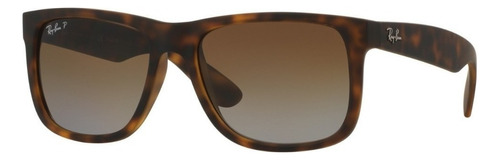 Óculos de sol polarizados Ray-Ban Justin Classic RB4165 Standard armação de náilon cor matte havana, lente brown de policarbonato degradada, haste tortoise de náilon - RB4165