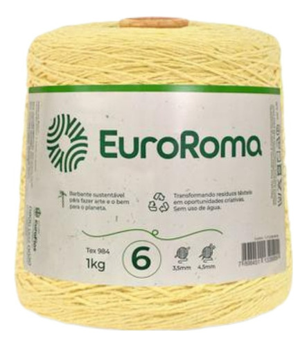 Barbante Euroroma 1 Kg 1016m Nº6 Tricô Crochê Cores Full Cor Amarelo Bebe 400