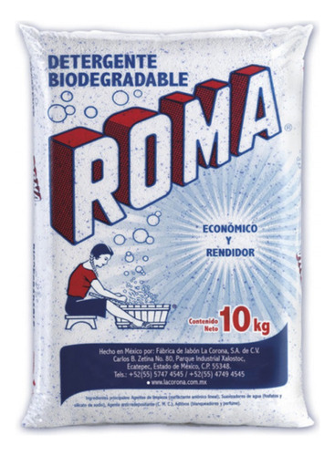 Detergente Roma En Polvo Lavandería Bolsa 10 Kg