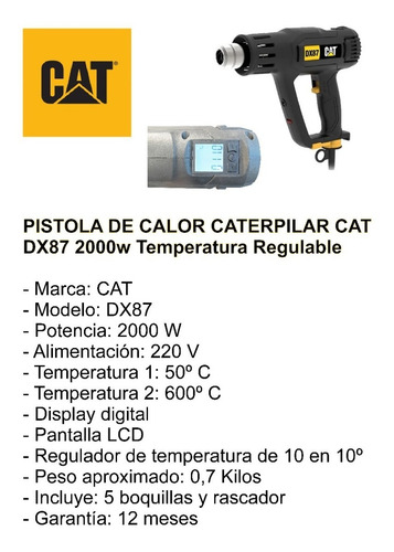 Imagen 2 de 9 de Pistola De Calor Caterpillar Cat 2000w Digital 5 Boquillas