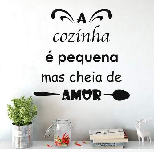 Adesivo Decorativo De Parede Frase Cozinha Cheia De Amor Cor Preto