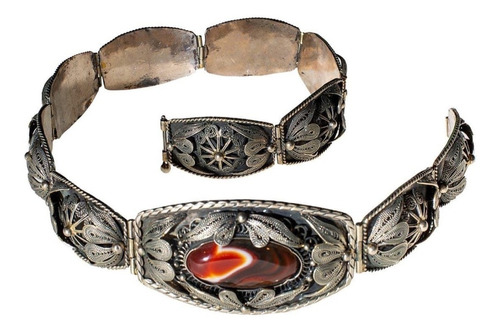 Cinturón De Plata Con Piedra Ambar-silver Belt With  Amber.