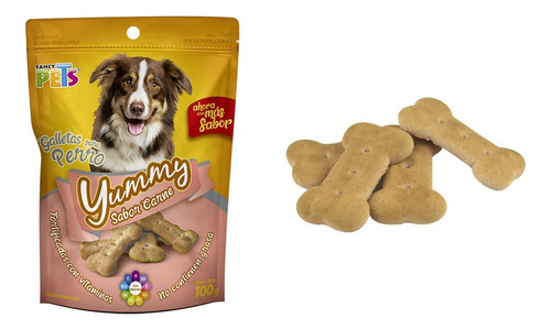 Paquete 3 Yummy Sabor Carne Galletas Para Perro 100 Gr