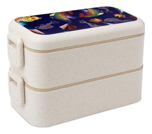 Caja Bento Koi Carp Con Cuchara Y Tenedor, Lonchera A P