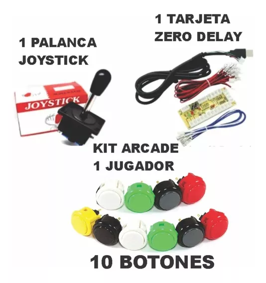 Kit Árcade Palanca Joystick + Tarjeta 1 Jugador + 10 Botones