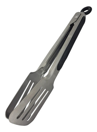 Pinza Espátula Con Stop Gastronómica De Metal Color Plateado y Negro