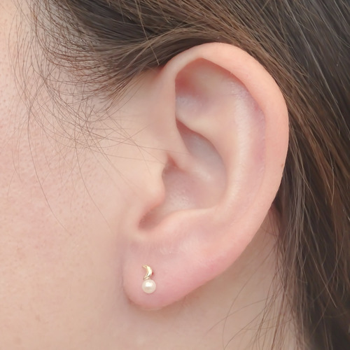 Amor Eterno - Broqueles Finos Perla Tu Y Yo / Aretes Oro 10k