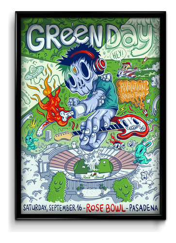 Cuadro Green Day Poster Show 20x30 (marco+lámina+vidrio)