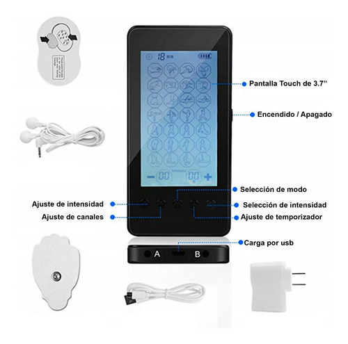 Electro Estimulador 1032 Tens 28 Modos Vak Masaje Recargable Touch