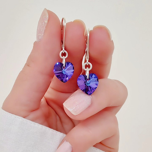 Conjunto Con Cristal Corazón 10mm Plata 925 Heliotrope