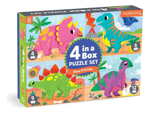 Set De 4 Rompecabezas Mudpuppy Infantiles Dino Friends