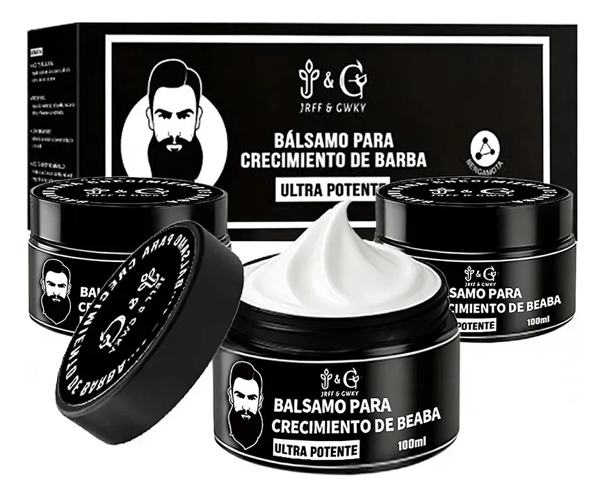 Pack 3 Bálsamos Para Crecimiento de Barba JRFF&GWKY con Bergamota, Tratamiento Ultra Potente