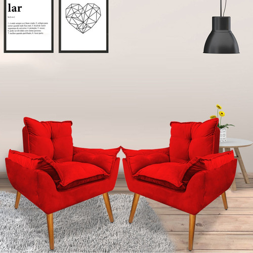 Kit 2 Poltronas Opala Decorativa Suede - Todas As Cores Cor Vermelho