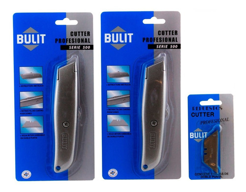 2 Cutters Profesional Metálico + 3 Hojas Repuestos Bulit