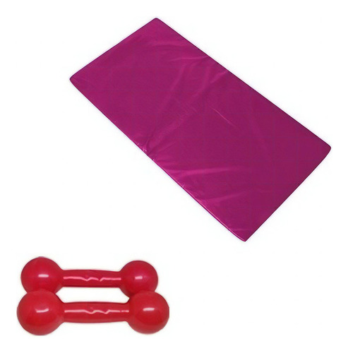 Kit Colchonete Rosa + Par De Halter Bola Emborrachado 2kg