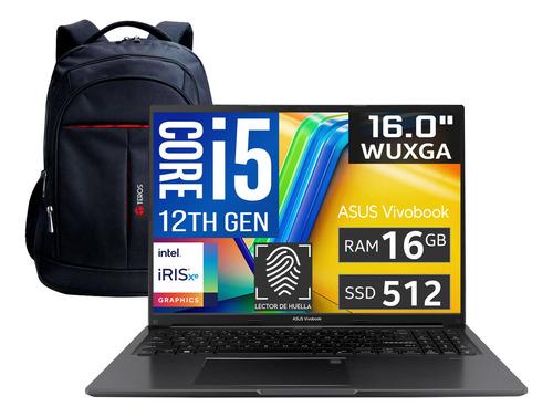 Asus Vivobook X1605z Core I5 12500h 16gb 512ssd 16' Wuxga Color Indie Black