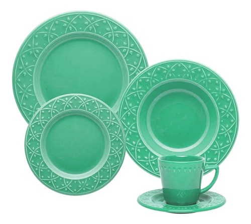 Set Juego De Vajilla X 30 Piezas Porcelana Salvia Oxford Color Verde