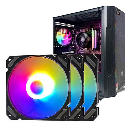 Kit 3 Ventiladores Pc Gamer 120mm Rgb Disipadores Para Cpu