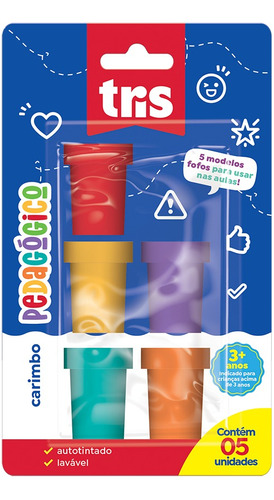 Carimbo Autotintado Pedagógico Cartelas Com 5 Unidades Tris Cor da tinta coloridos