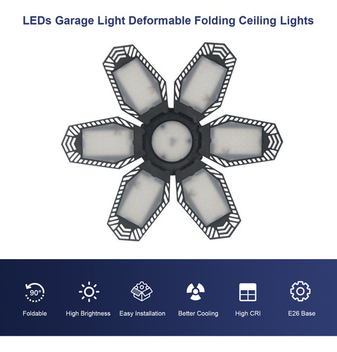 Qw Luz De Garaje Led Deformable De 100 W Con 6 Paneles,