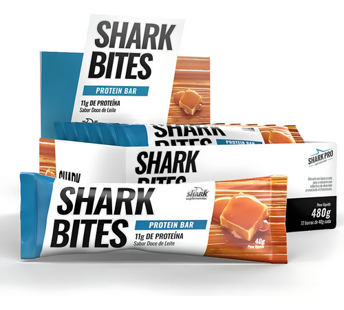 Shark Bites Protein Bar Display Com 12 De 40g Shark Pro Sabor Doce De Leite
