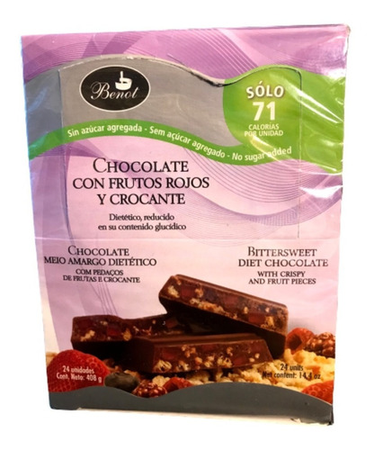 Caja 24 Barras Chocolate Frutos Roj Crocante Benot S/tacc Dw