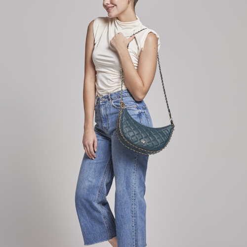 Bolsa Crossbody Para Mujer Westies Azul Hboblongawe Acabado de los herrajes Oro Diseño de la tela Liso