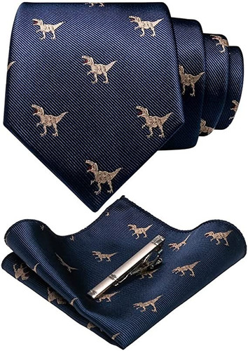 Corbata Seda Dinosaurio Azul Pañuelo Y Pisa Corbata