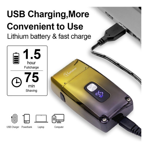 . Afeitadora Eléctrica For Barba Y Pelo Usb Lcd Ipx7