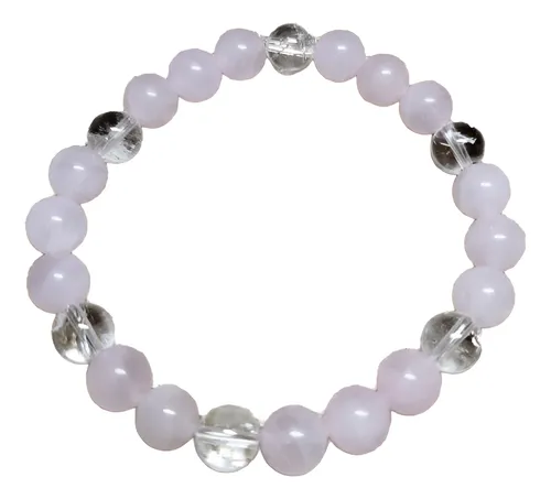 Pulsera Piedras Naturales Cuarzo Rosa Y Blanco