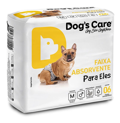 Fralda Descartável Higiênica P/ Cães Macho Dogs Care M 6 Un