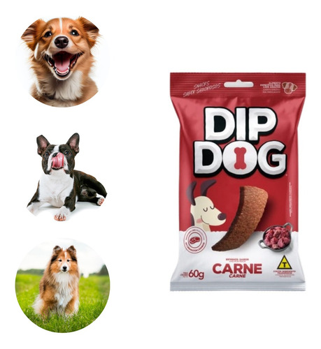 Combo 3 Bifinho Petisco Para Cães Dip Dog Sabor Carne 60g