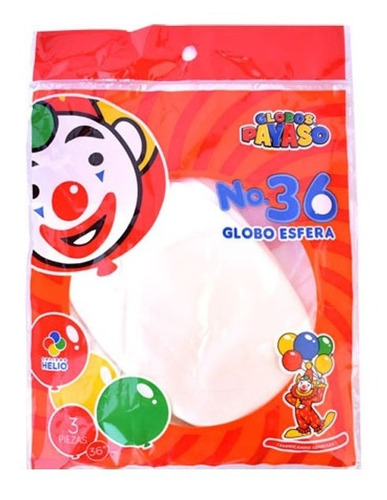 Globo Payaso Latex Esfera N° 36 Colores Bolsa 3 Pzas