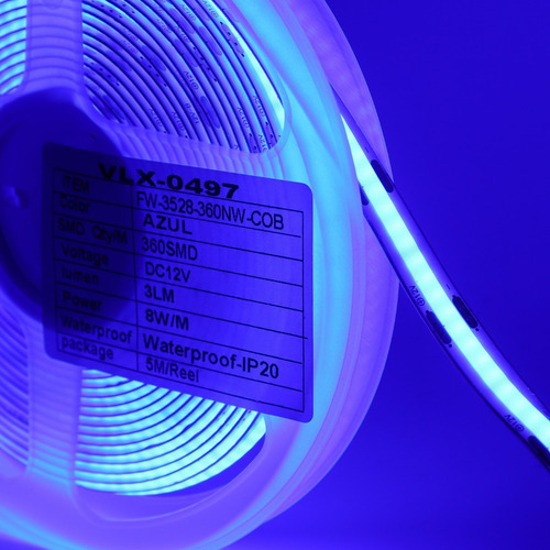 Fita Led Cob Colorida 12v Ip20 5m 360leds/m Brilho Perfil
