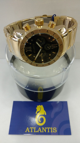 Relógio Original Atlantis Bv Dourado Masculino Nota E Caixa